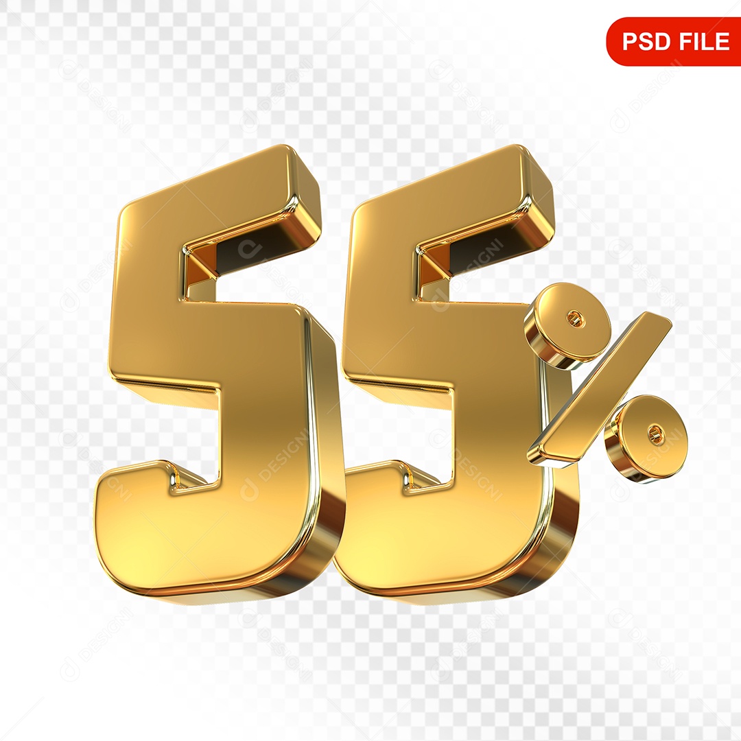 Elemento 3D Número 55% Dourado Para Composição PSD