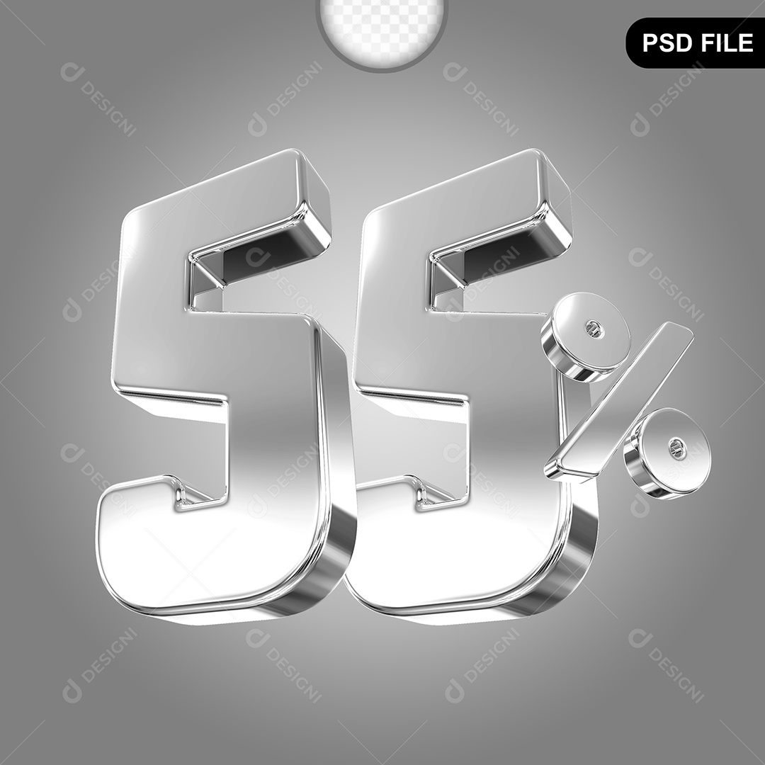 Elemento 3D Número 55% Prata Para Composição PSD