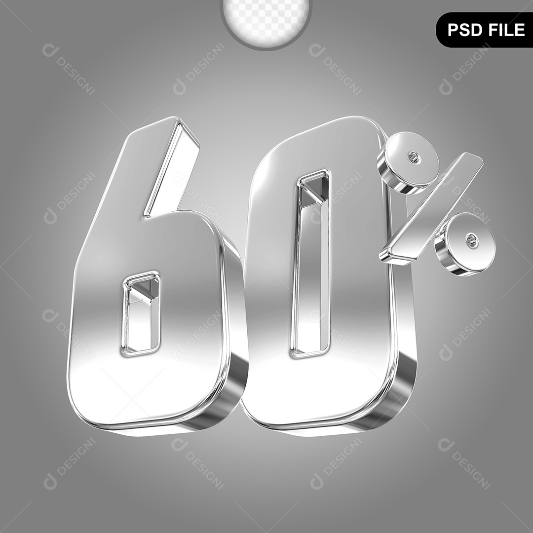 Elemento 3D Número 60% Prata Para Composição PSD