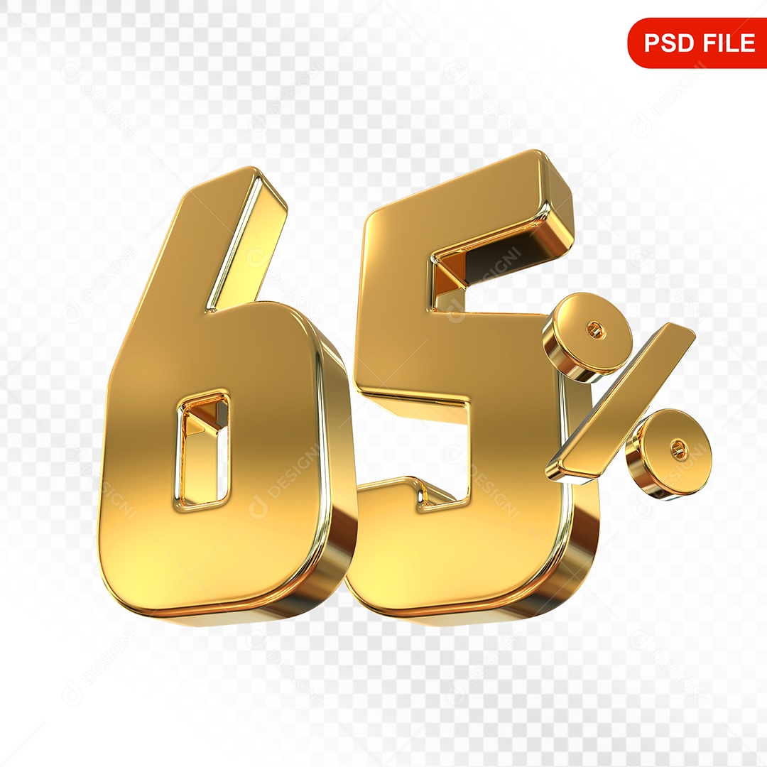 Elemento 3D Número 65% Dourado Para Composição PSD