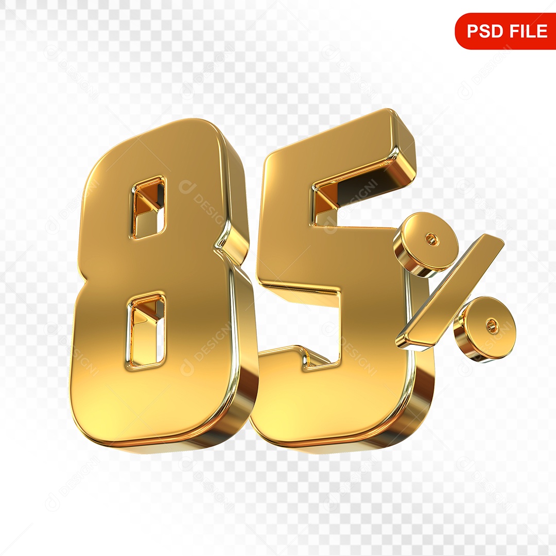 Elemento 3D Número 85% Dourado Para Composição PSD