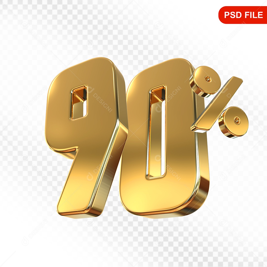 Elemento 3D Número 90% Dourado Para Composição PSD