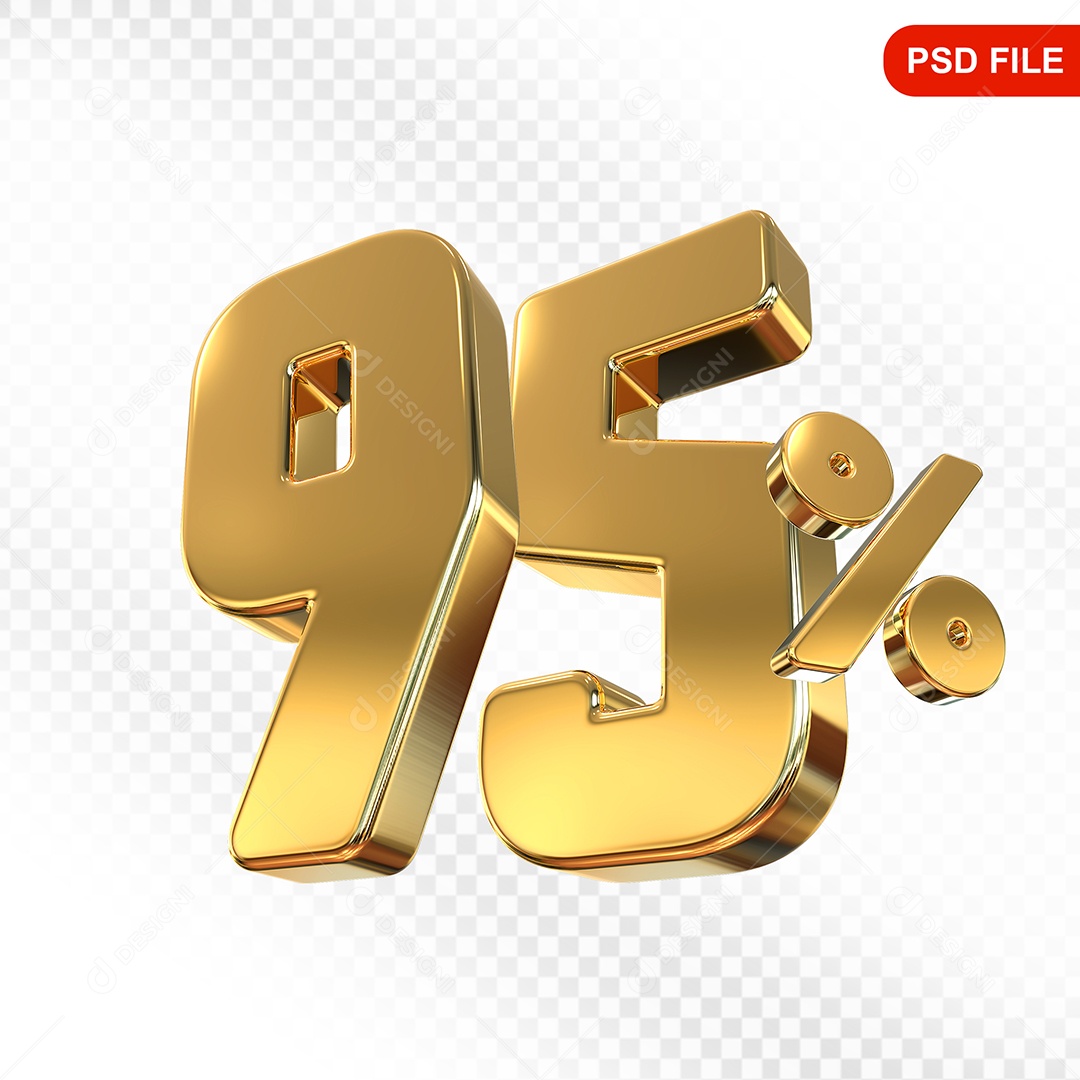Elemento 3D Número 95% Dourado Para Composição PSD