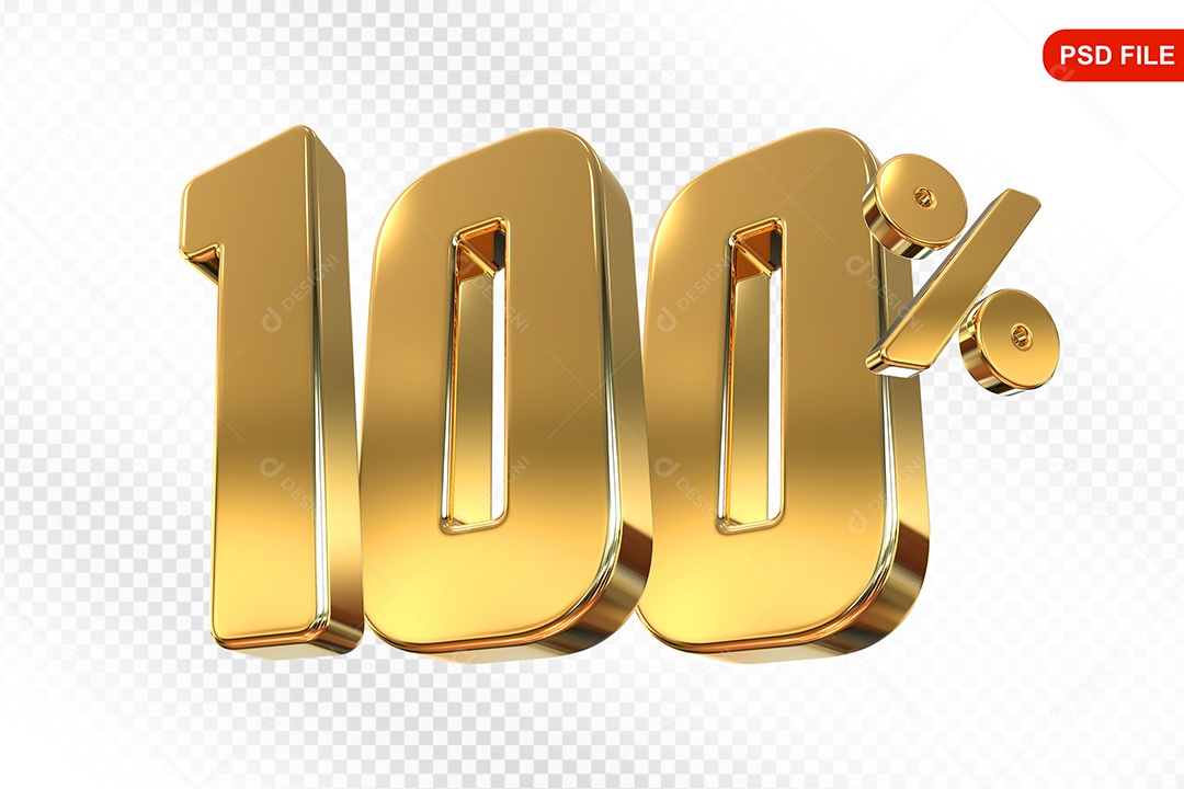 Elemento 3D Número 100% Dourado Para Composição PSD