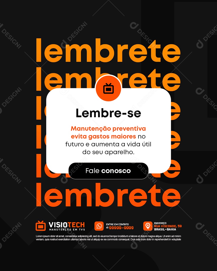 Manutenção De TV Lembrete Lembre-Se Social Media PSD Editável
