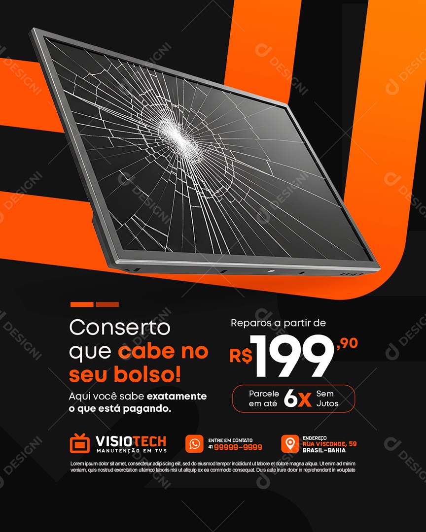 Manutenção De TV Conserto Que Cabe no Seu Bolso Social Media PSD Editável