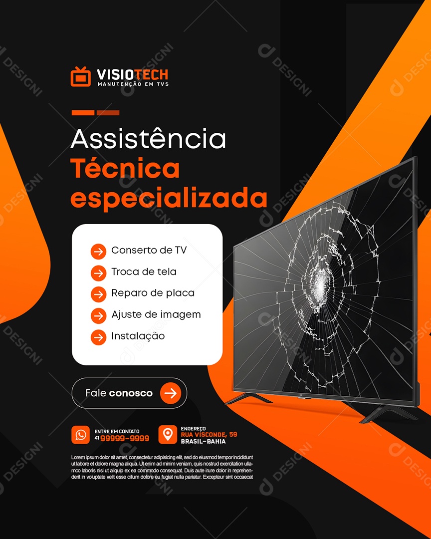 Manutenção De TV Assistência Técnica Especializada Social Media PSD Editável