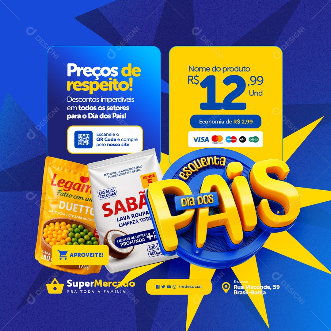 Esquenta Dia Dos Pais Supermercado Preços de Respeito Social Media PSD Editável