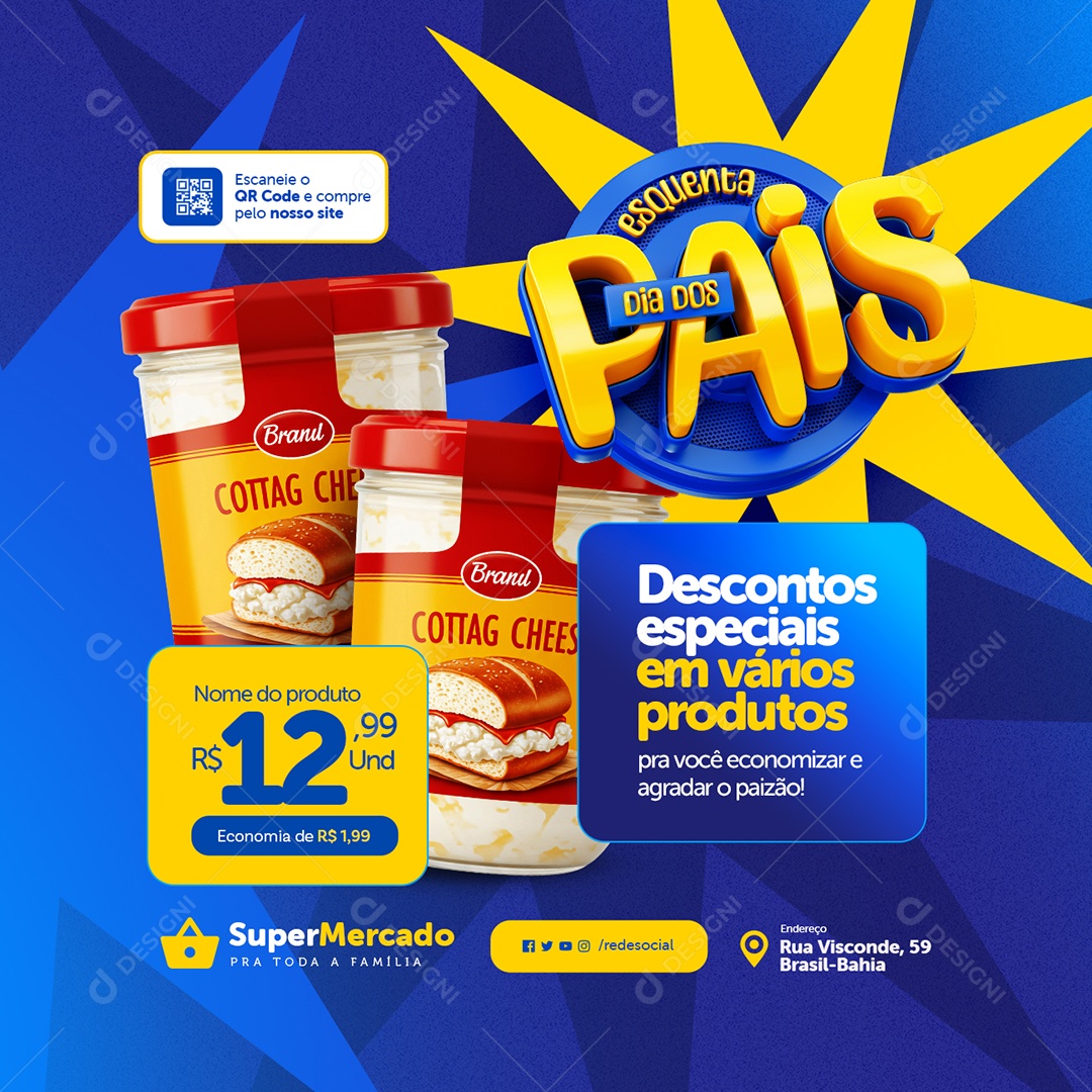 Esquenta Dia Dos Pais Supermercado Descontos Especiais Social Media PSD Editável