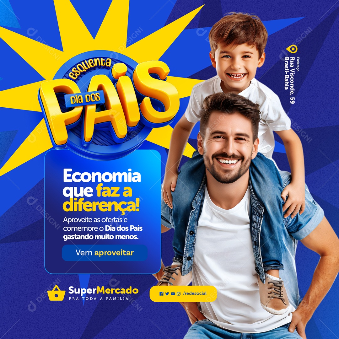 Esquenta Dia Dos Pais Supermercado Economia Social Media PSD Editável