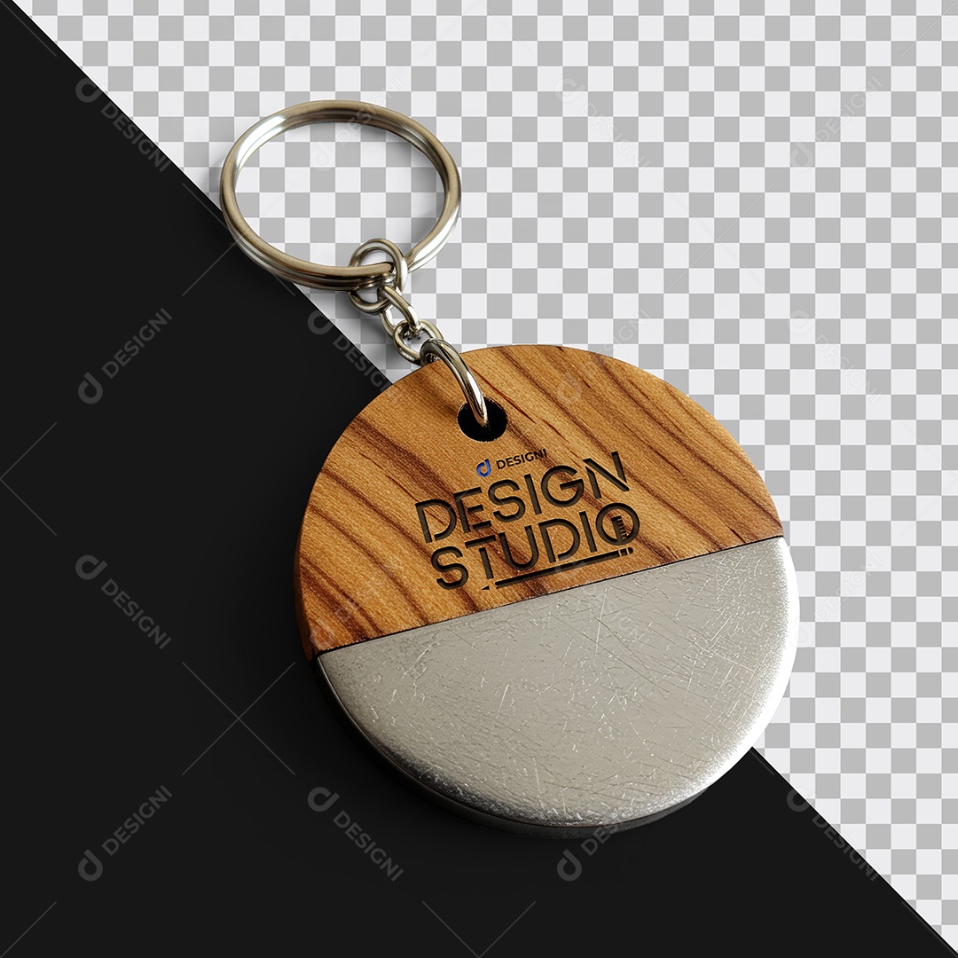 Mockup Chaveiro Brinde Metal e Madeira PSD Editável