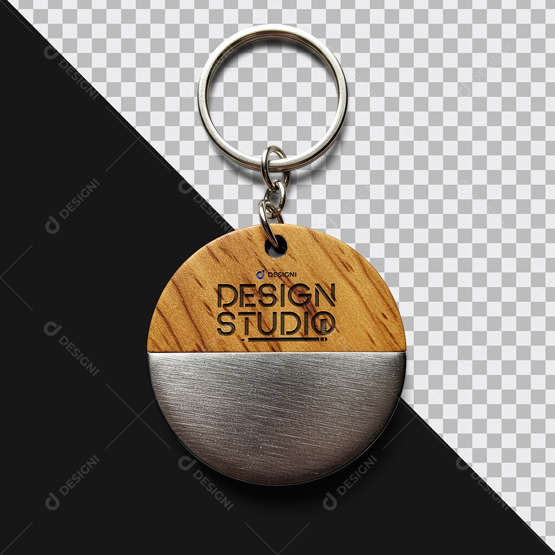 Mockup Chaveiro Brinde Metal e Madeira PSD Editável