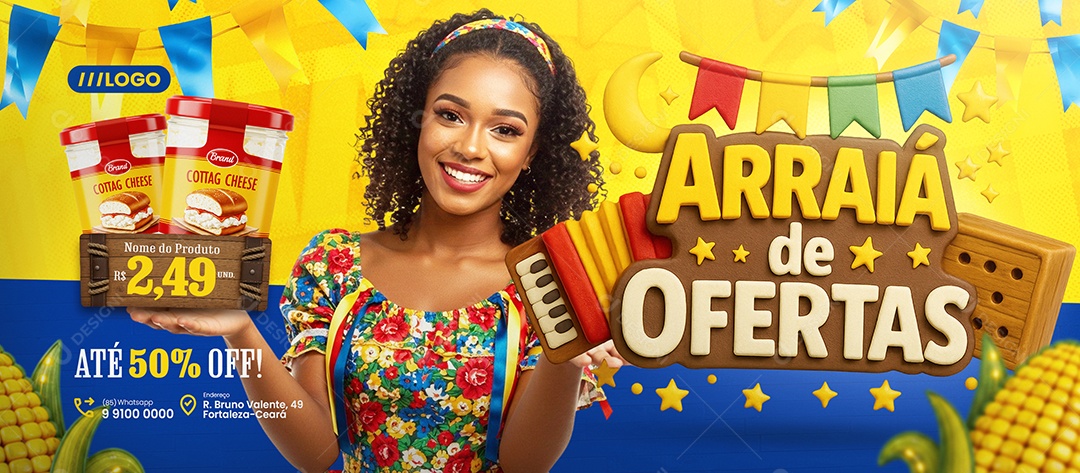 Banner Arraiá De Ofertas Supermercado Social Media PSD Editável