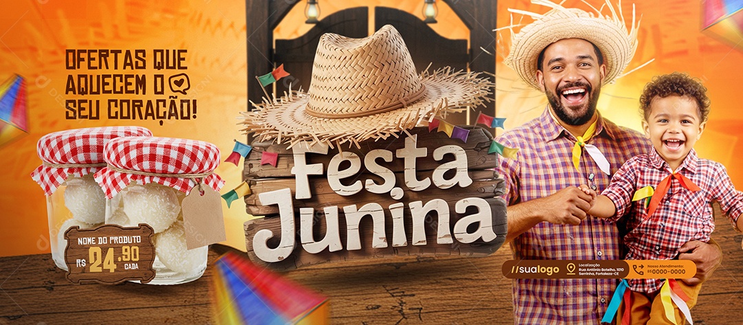 Banner Festa Junina Supermercado Ofertas Social Media PSD Editável