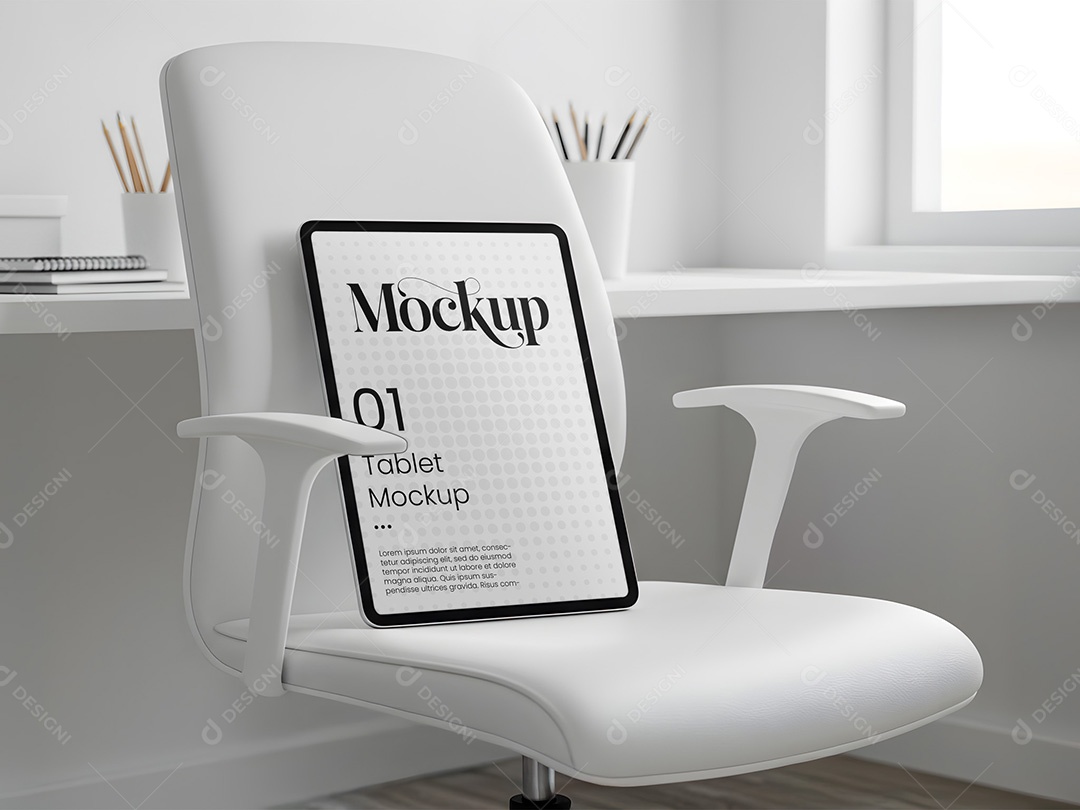 Tablet na Cadeira Mockup PSD Editável