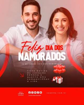 Feliz Dia dos Namorados 12 de Junho Social Media PSD Editável