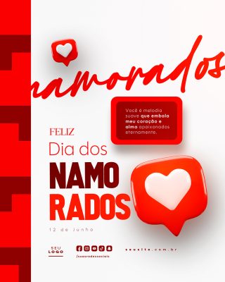 Feliz Dia dos Namorados 12 de Junho Social Media PSD Editável