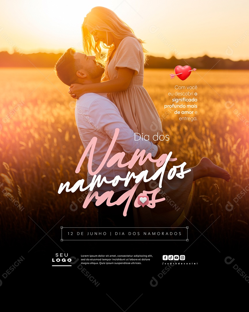 Feliz Dia dos Namorados 12 de Junho Social Media PSD Editável