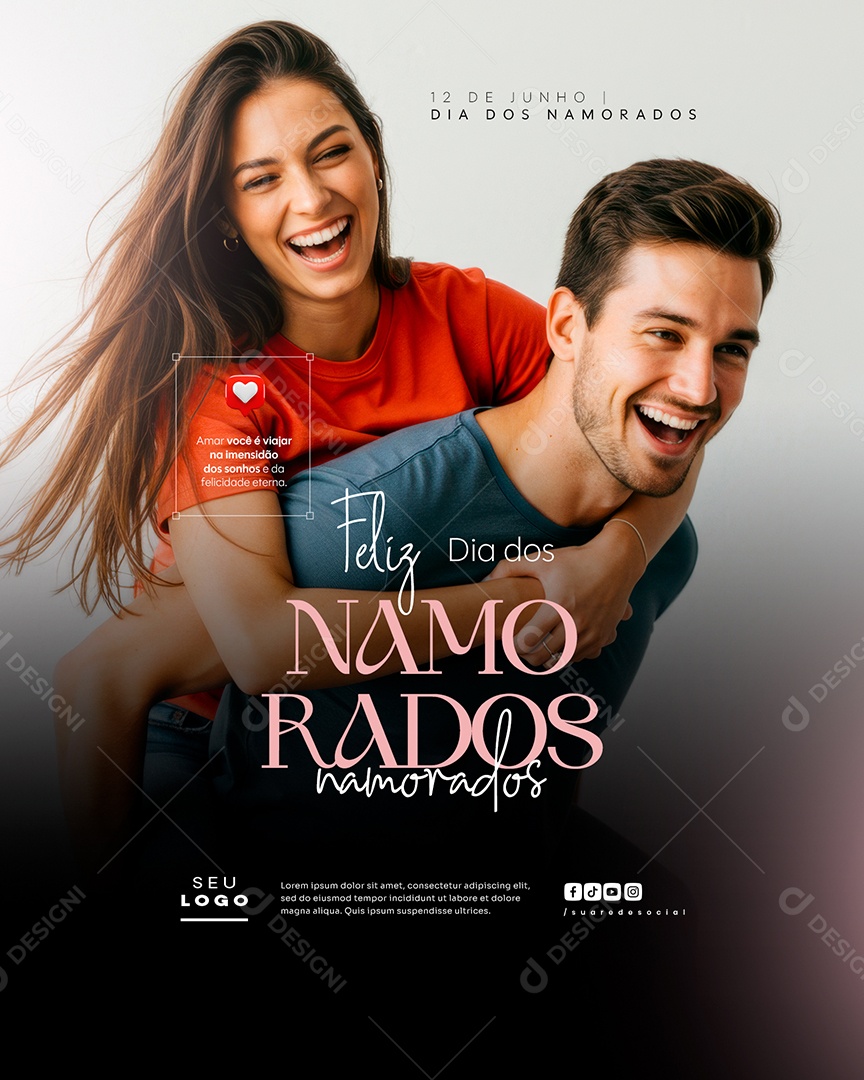 Feliz Dia dos Namorados 12 de Junho Social Media PSD Editável