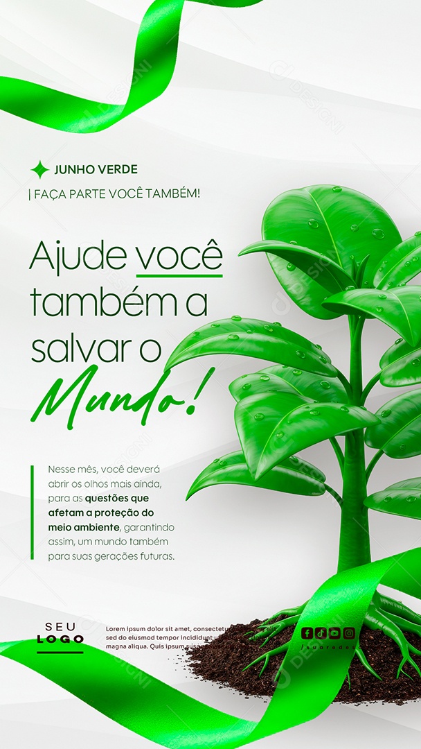 Story Campanha Junho Verde Ajude Você Também a Salvar o Mundo Social Media PSD Editável