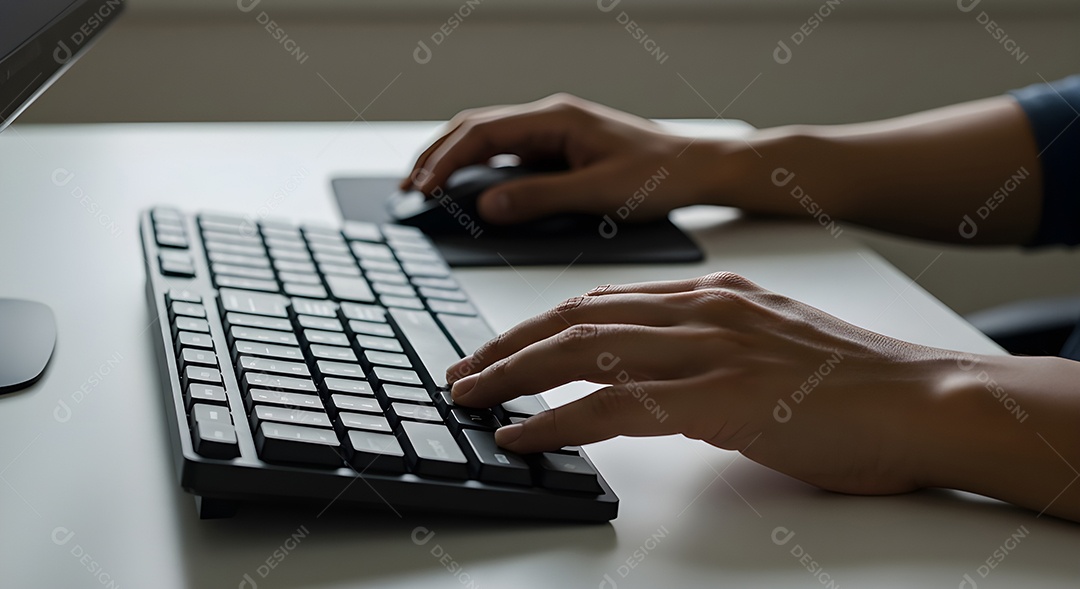 Mão de pessoa mexendo em seu computador