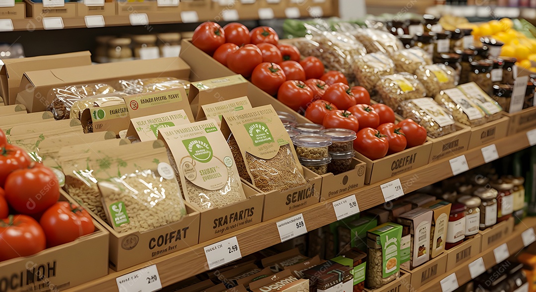 Verduras em uma prateleira de um supermercado