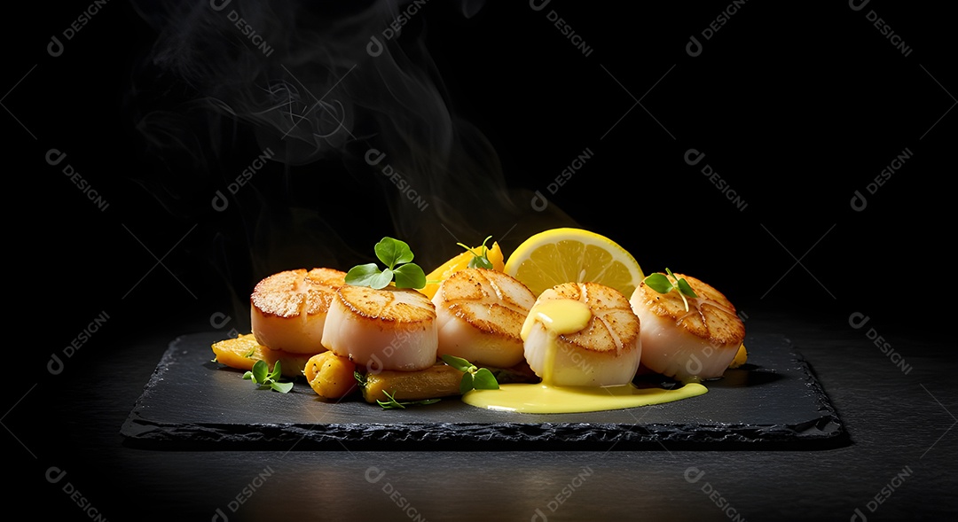 Filé de frutos do mar em uma mesa fundo isolado