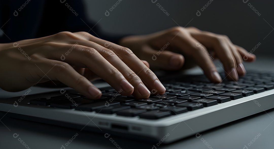 Mão de pessoa mexendo em seu notebook