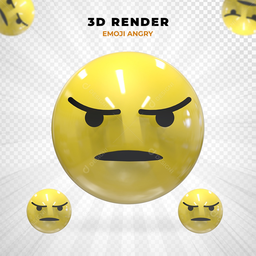 Elemento 3D Emoji Brabo para Composição PSD