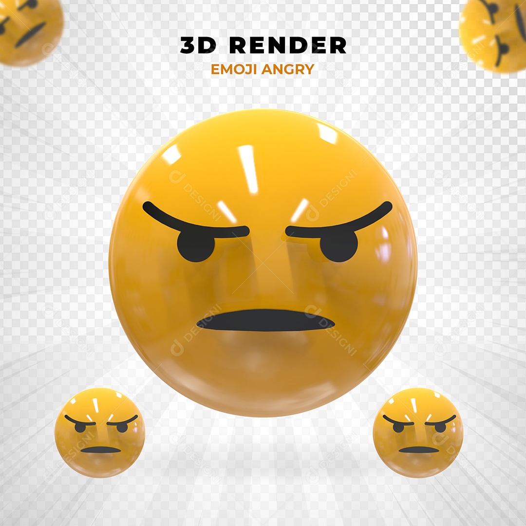 Elemento 3D Emoji Brabo para Composição PSD
