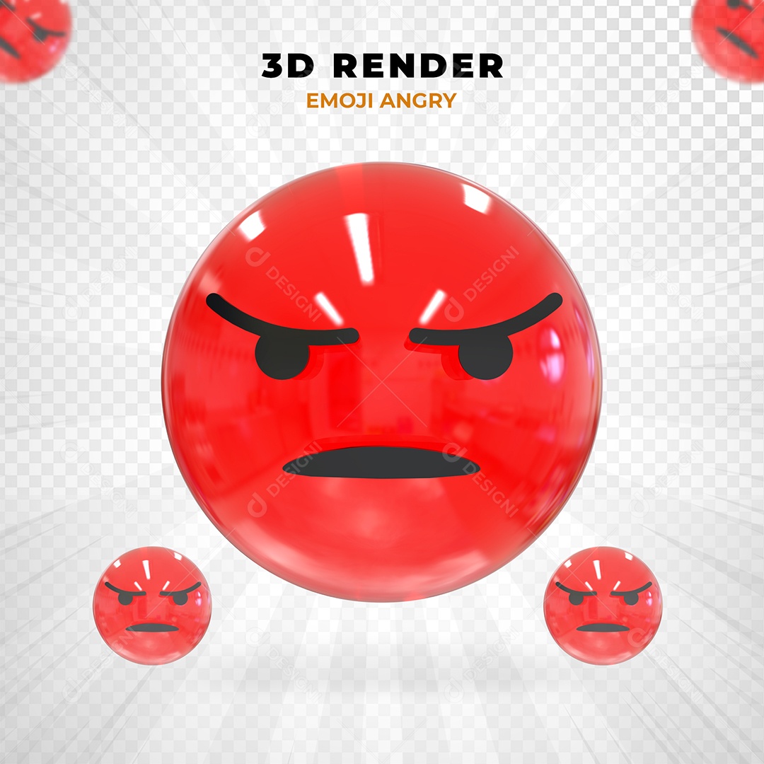 Elemento 3D Emoji Brabo para Composição PSD