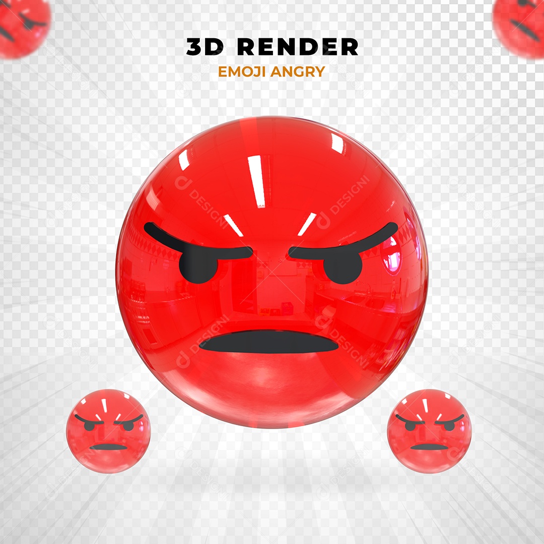 Elemento 3D Emoji Brabo para Composição PSD