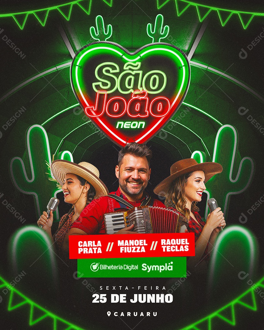 Flyer São João Neon Social Media Feed PSD Editável