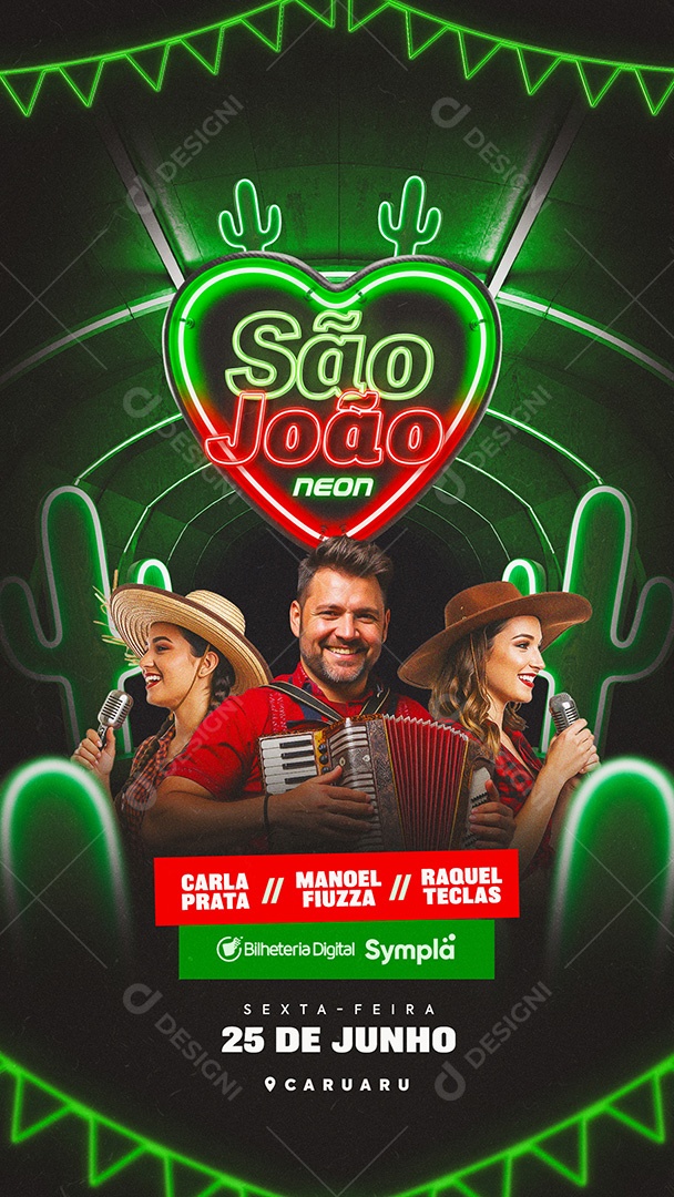 Flyer São João Neon Social Media Story PSD Editável