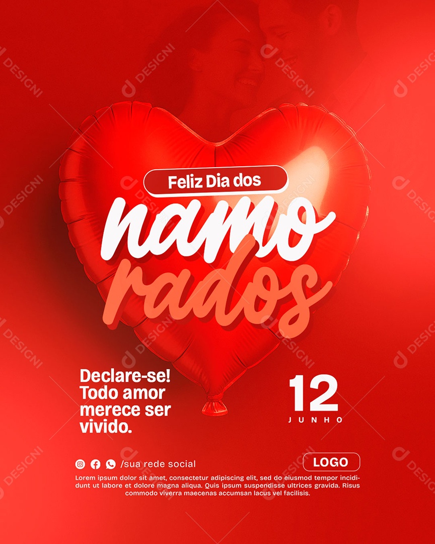 Feliz Dia dos Namorados 12 de junho Social Media PSD Editável