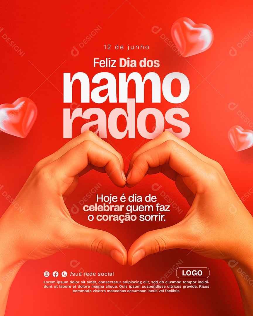 Feliz Dia dos Namorados 12 de junho Social Media PSD Editável