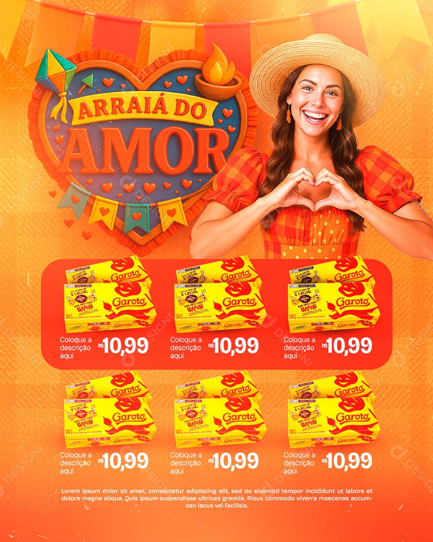 Encarte Arraiá do Amor São João Social Media PSD Editável