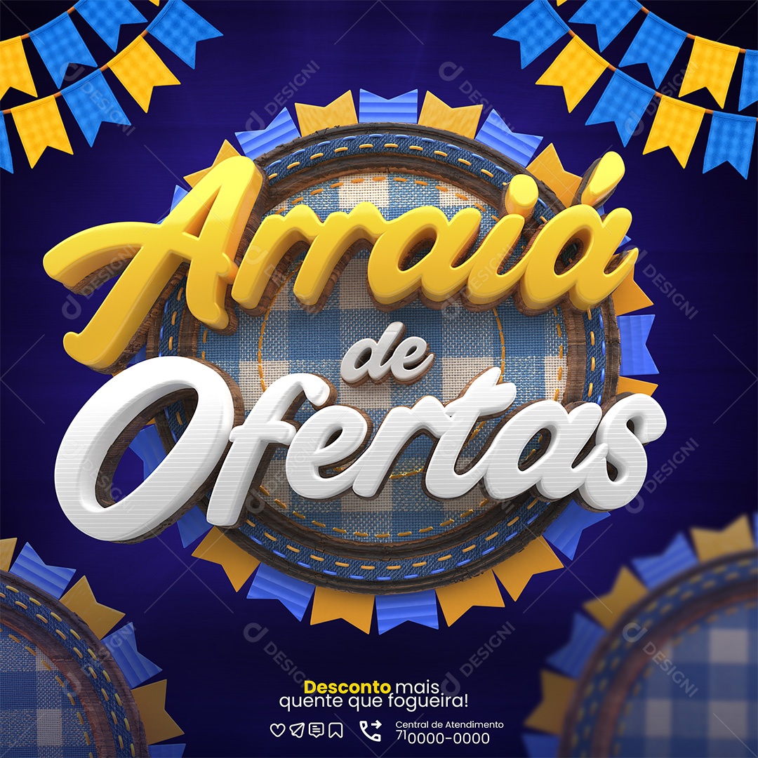 Arraiá De Ofertas Selo 3D Branco e Amarelo Para Composição PSD