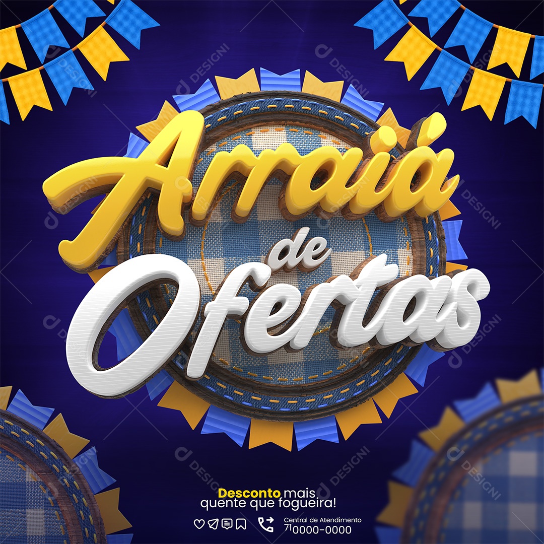 Arraiá De Ofertas Selo 3D Branco e Amarelo Para Composição PSD