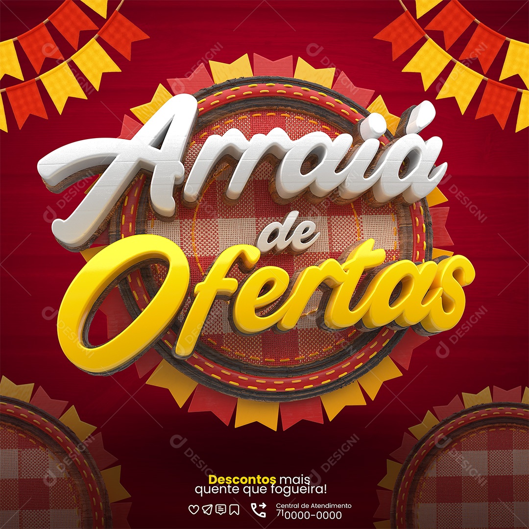 Arraiá De Ofertas Selo 3D Branco e Amarelo Para Composição PSD