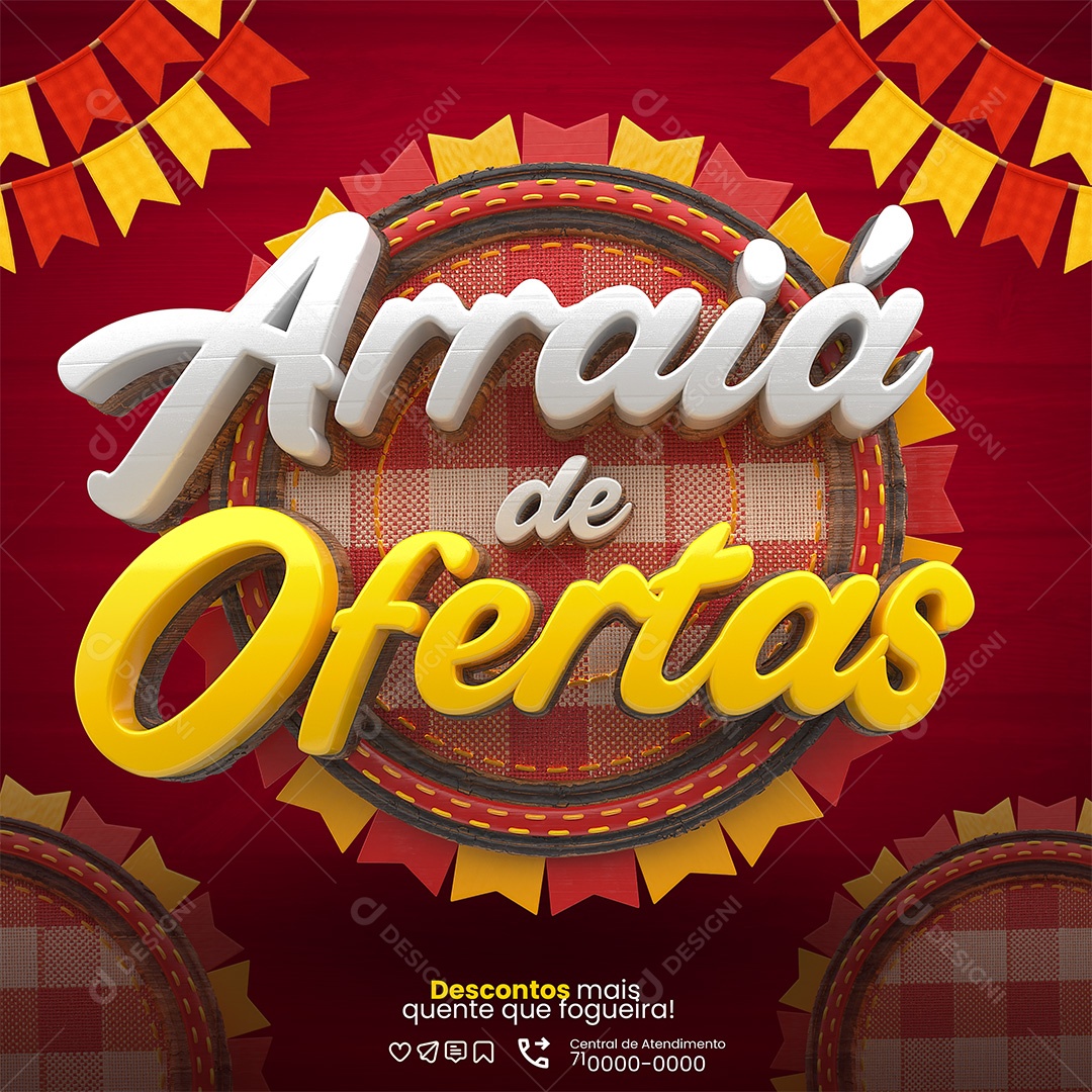 Arraiá de Ofertas Selo 3D Branco e Amarelo para Composição PSD