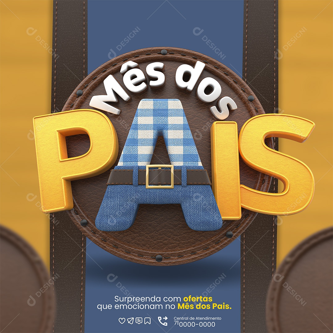 Mês dos Pais Selo 3D para Composição PSD