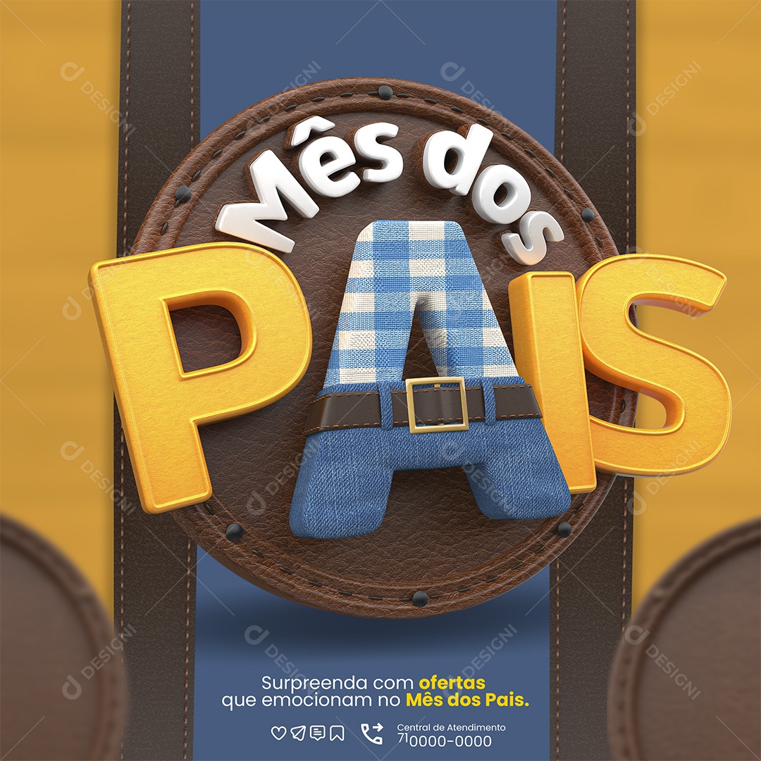 Mês dos Pais Selo 3D para Composição PSD