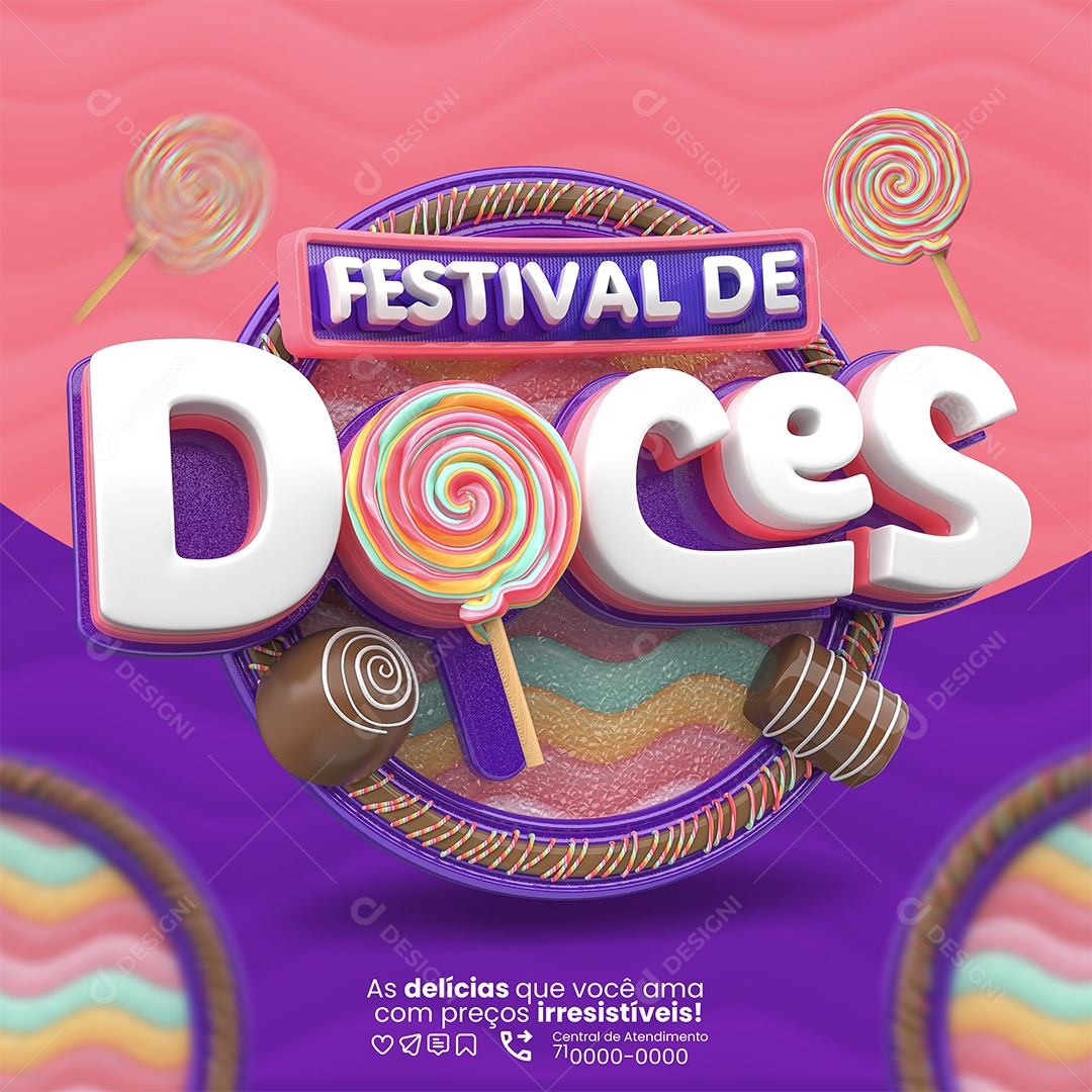 Festival De Doces Selo 3D para Composição PSD