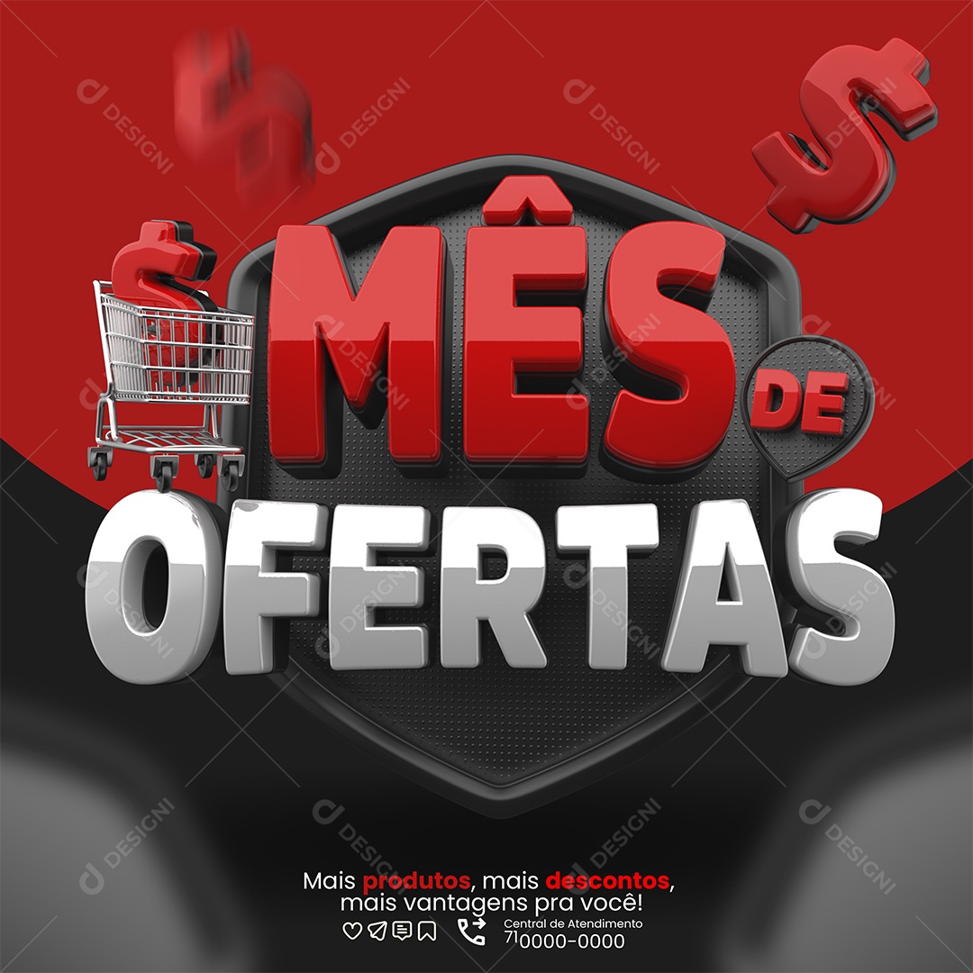 Mês De Ofertas Selo 3D Vermelho e Branco para Composição PSD