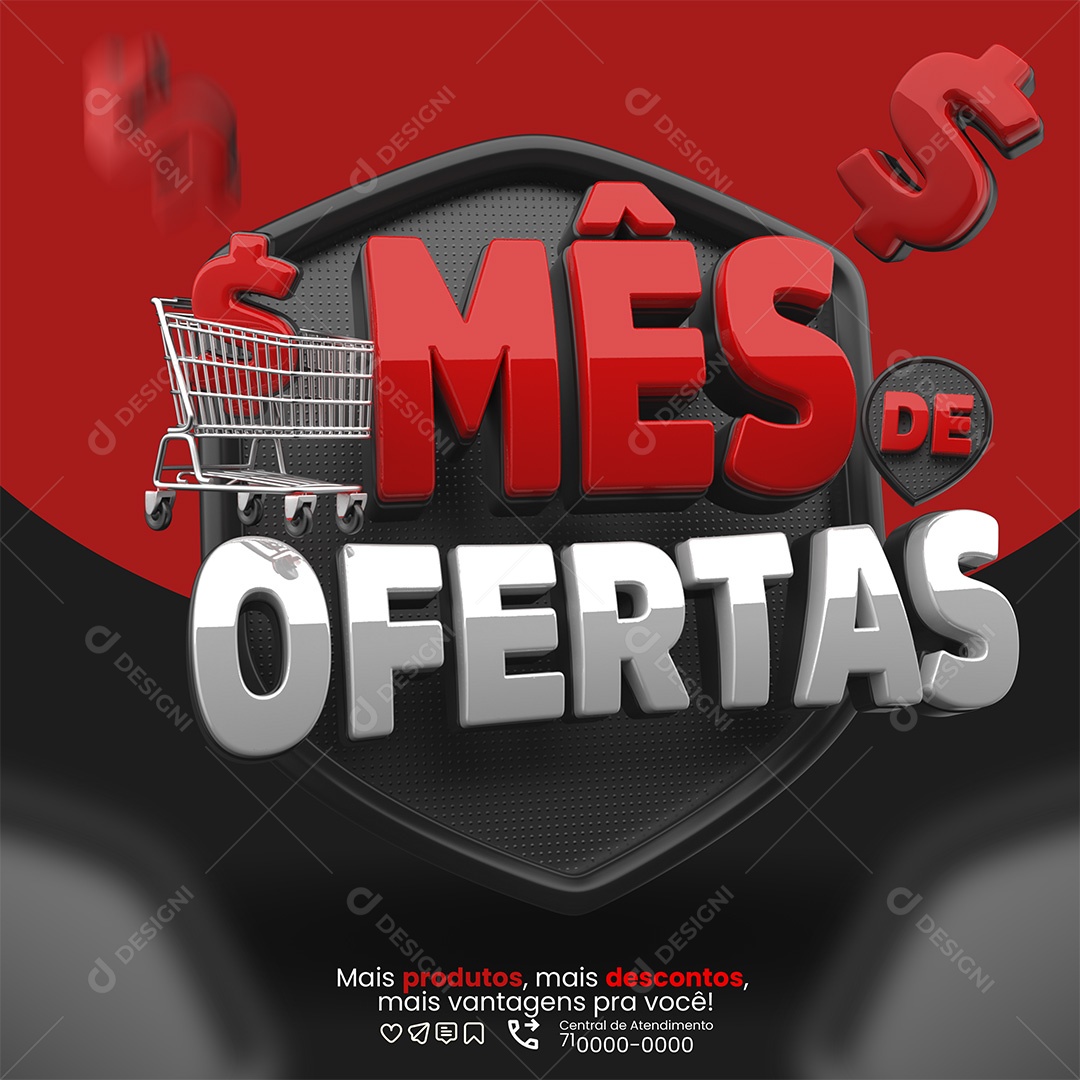 Mês De Ofertas Selo 3D Vermelho e Branco para Composição PSD