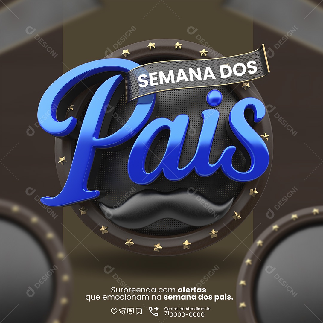 Semana Dos Pais Selo 3D para Composição PSD