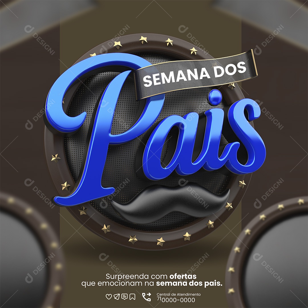 Semana Dos Pais Selo 3D para Composição PSD