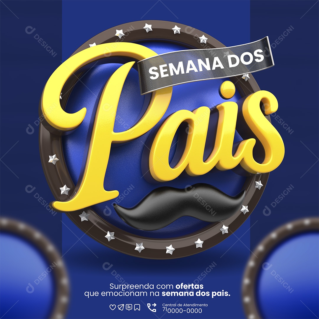 Semana Dos Pais Selo 3D para Composição PSD