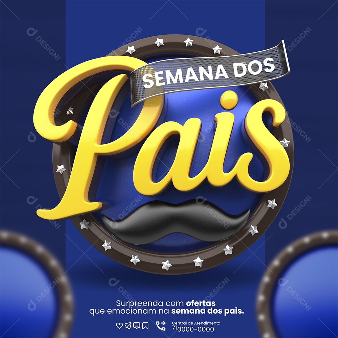 Semana Dos Pais Selo 3D para Composição PSD